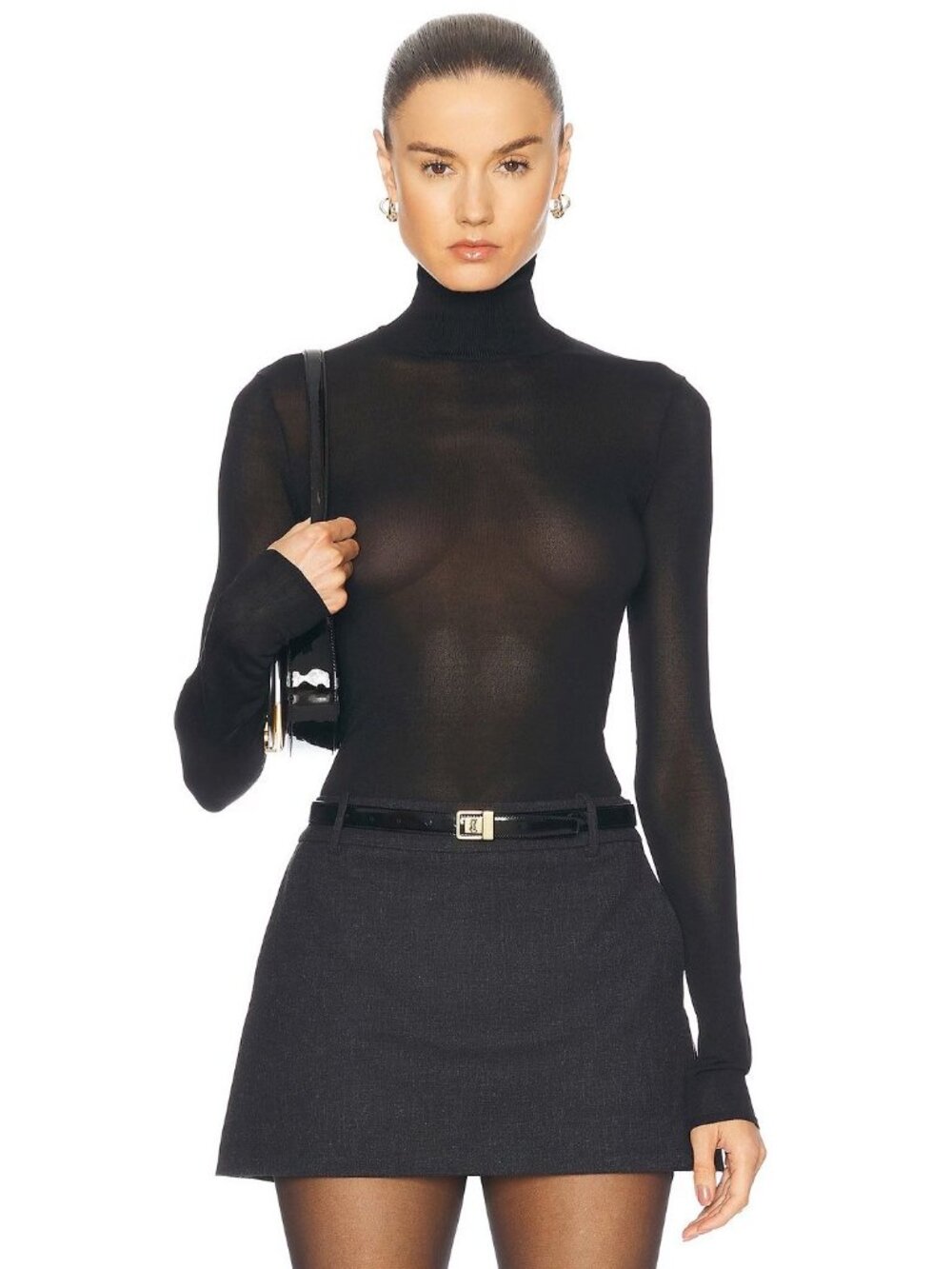 EAVES Alexander Sheer Turtleneck Sweater in Black Small New Womens Long Sleeve